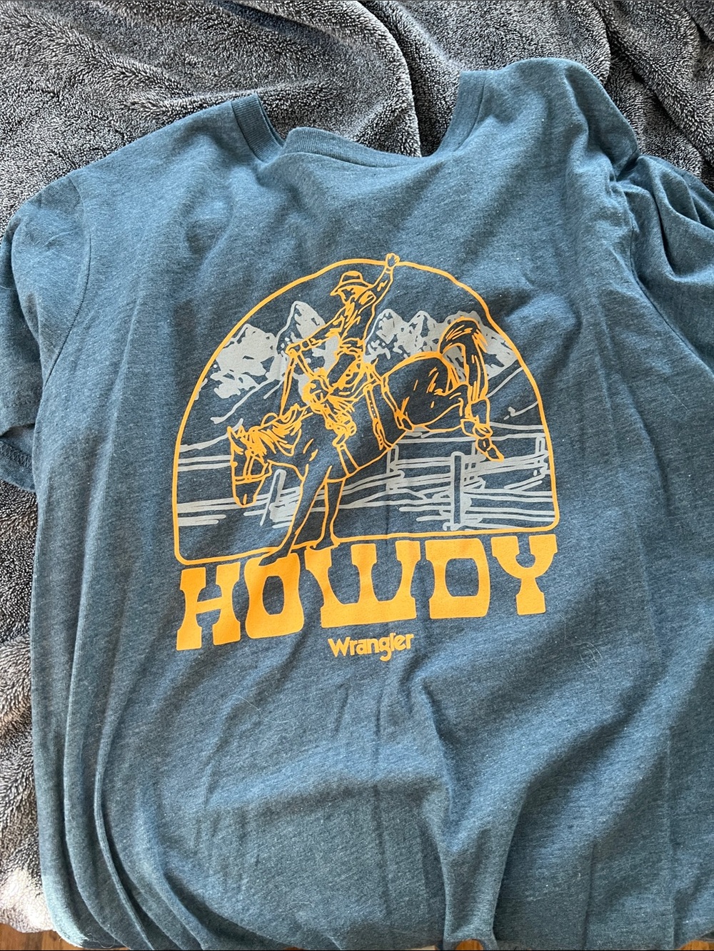 Wrangler Teal Graphic Tee with Yellow Rodeo Print